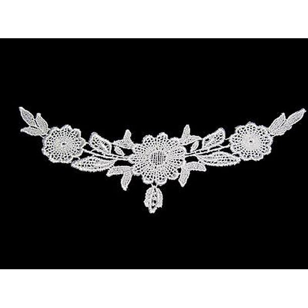 Lily 8.5" x 2" White Guipure Venice Lace Collar Bodice Applique Patch by Piece Lily 8.5" x 2" White Guipure Venice Lace Collar Bodice Applique Patch by Piece
